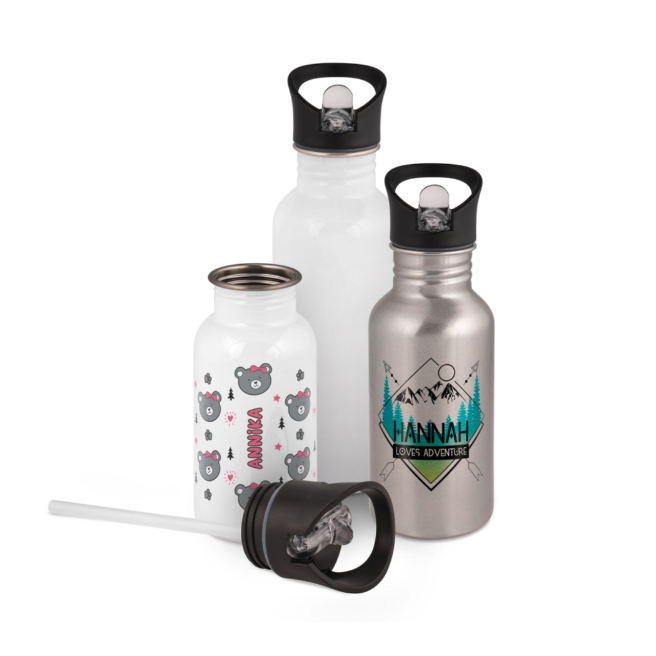 White or silver stainless steel water bottles