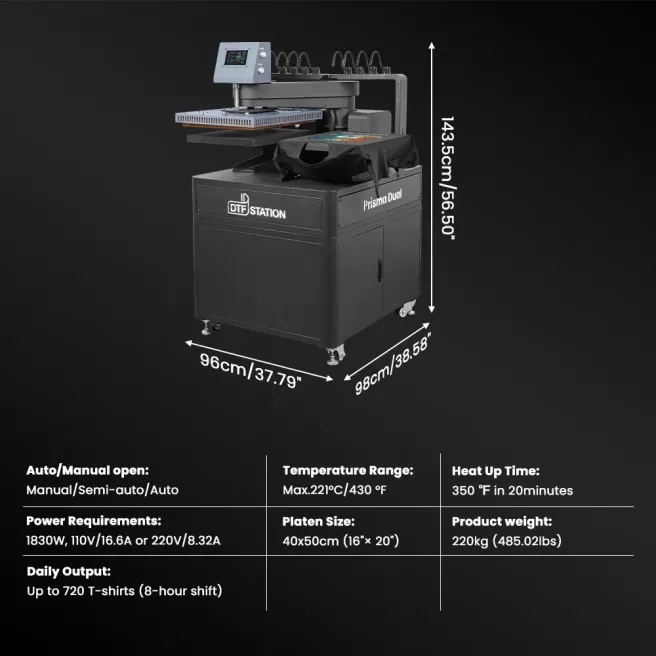Presse à chaud pneumatique double plateaux 40 x 50 cm - Prisma Dual